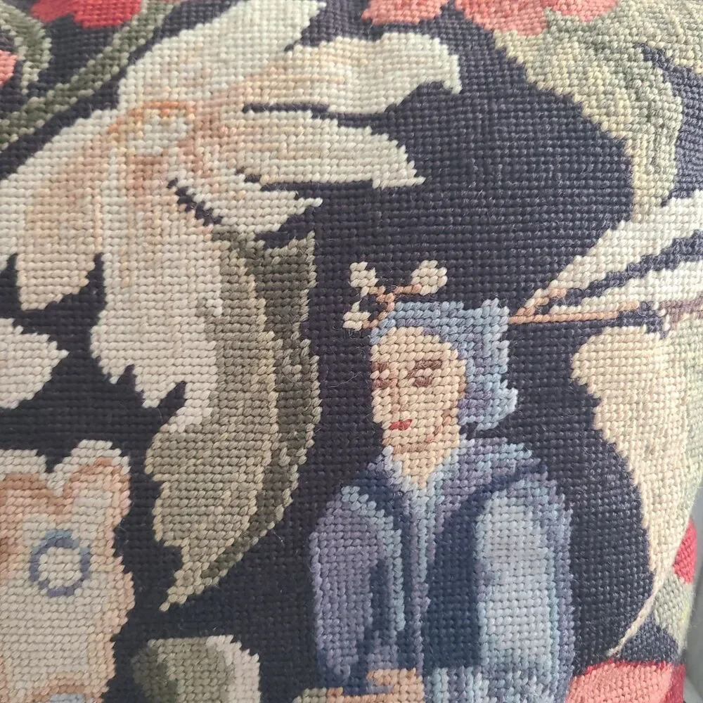 Throw Pillow Michaelian St.Cyr Needlepoint Handmade Wool/ Velvet Elegance 18x18